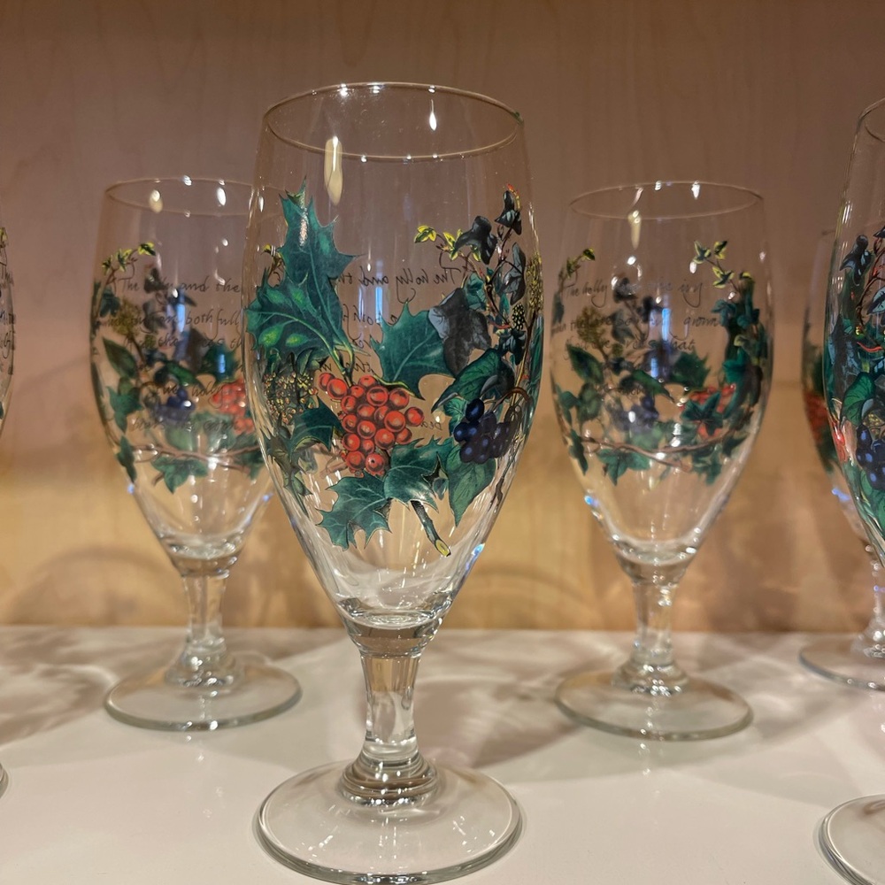 Portmeirion “The Holly and the Ivy” 14 oz Iced Tea Glass 7 3/8” set of 7